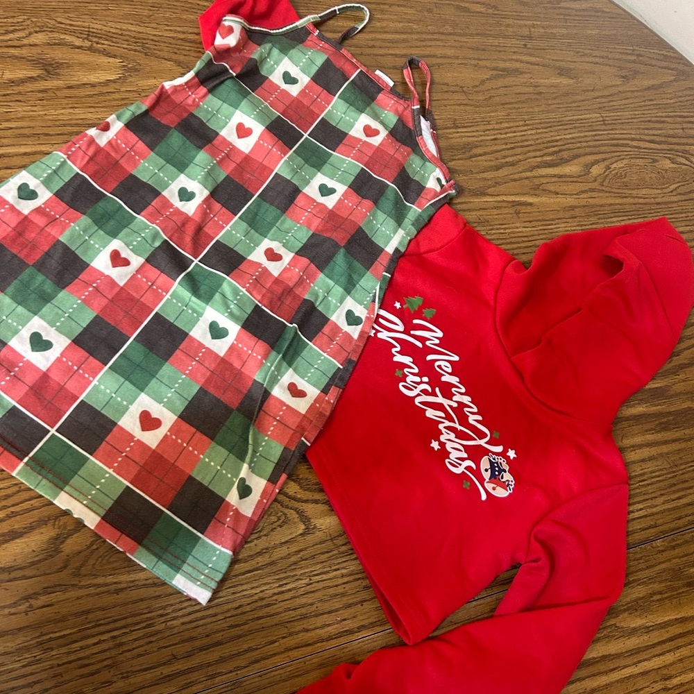 Plaid Dress and Red Merry Christmas Hoodie Dress Set